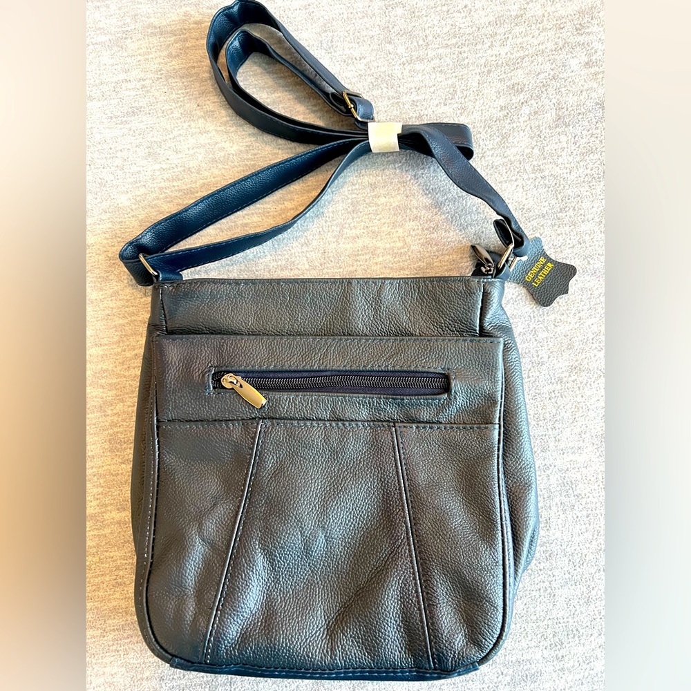 Navy Blue Leather Crossbody Bag Adjustable Strap Classic Business Casual New